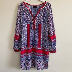 Hale Bob Women’s Multicolor Tunic Dress Long Sleeve‎ V-Neck Size S
